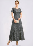 Braelyn A-line Scoop Illusion Ankle-Length Chiffon Lace Mother of the Bride Dress With Sequins STKP0021753