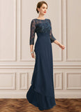 Aurora A-line Scoop Illusion Floor-Length Chiffon Lace Mother of the Bride Dress With Pleated Sequins STKP0021754
