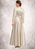 Madeline A-line V-Neck Ankle-Length Satin Mother of the Bride Dress With Pleated STKP0021768