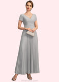 Eleanor A-line V-Neck Ankle-Length Chiffon Mother of the Bride Dress With Pleated STKP0021777