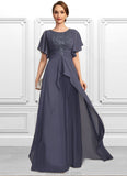 Journey A-line Scoop Floor-Length Chiffon Lace Mother of the Bride Dress With Pleated STKP0021780
