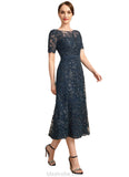 Miracle A-line Scoop Illusion Tea-Length Lace Mother of the Bride Dress With Sequins STKP0021781