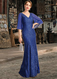 Maya Trumpet/Mermaid V-Neck Floor-Length Chiffon Lace Mother of the Bride Dress With Sequins STKP0021795