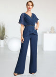 Eloise Jumpsuit/Pantsuit Separates V-Neck Floor-Length Chiffon Mother of the Bride Dress With Beading Pleated Sequins STKP0021800