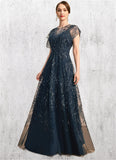 Elizabeth A-line Scoop Illusion Floor-Length Lace Tulle Mother of the Bride Dress With Sequins STKP0021896