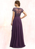 Sofia A-line V-Neck Asymmetrical Chiffon Lace Mother of the Bride Dress With Cascading Ruffles STKP0021899
