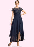 Ashleigh A-line Scoop Illusion Asymmetrical Chiffon Lace Mother of the Bride Dress With Sequins STKP0021902