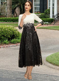 Daniella A-line Scoop Tea-Length Chiffon Lace Mother of the Bride Dress With Sequins STKP0021903