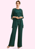 Hillary Jumpsuit/Pantsuit Separates Scoop Floor-Length Chiffon Mother of the Bride Dress With Beading Sequins STKP0021913