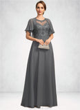 Janet A-line Scoop Illusion Floor-Length Chiffon Lace Mother of the Bride Dress With Sequins STKP0021921