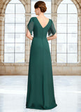 Tamia Sheath/Column V-Neck Floor-Length Chiffon Mother of the Bride Dress With Beading Pleated STKP0021949
