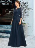 Cadence A-line Scoop Floor-Length Chiffon Lace Mother of the Bride Dress With Crystal Brooch Sequins STKP0021961