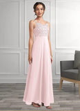 Kyla A-Line Lace Chiffon Floor-Length Junior Bridesmaid Dress Blushing Pink STKP0022853