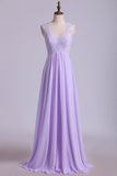 2024 Bridesmaid Dresses V-Neck A Line Floor Length Lace & PM5JQ55T