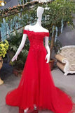 2024 Hot Selling Cheap Red Prom Dresses A-Line Zipper Up Off The Shoulder PFNNM563