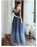 Charming A Line Blue Ombre Tulle Prom Dresses with Open Back, Evening STK15622