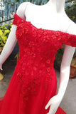 2024 Hot Selling Cheap Red Prom Dresses A-Line Zipper Up Off The Shoulder PFNNM563