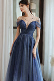 Charming A Line Blue Ombre Tulle Prom Dresses with Open Back, Evening STK15622