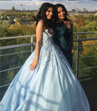 Princess Ball Gown Blue Appliques Strapless Quinceanera Dresses, Sweet 16 Dresses STK15290
