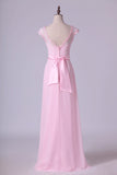 2024 Cap Sleeve Chiffon & Lace Bridesmaid Dresses A-Line Floor-Length PS9ZKM17