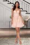 Savannah A-line V-Neck Short/Mini Lace Tulle Homecoming Dress With Sequins STKP0020500