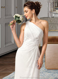 Skyler Sheath/Column One Shoulder Floor-Length Chiffon Bridesmaid Dress With Ruffle STKP0012820