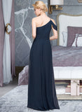 Nyasia A-line One Shoulder Floor-Length Chiffon Bridesmaid Dress With Ruffle STKP0013091