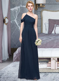 Nyasia A-line One Shoulder Floor-Length Chiffon Bridesmaid Dress With Ruffle STKP0013091