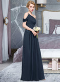 Nyasia A-line One Shoulder Floor-Length Chiffon Bridesmaid Dress With Ruffle STKP0013091