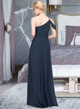 Nyasia A-line One Shoulder Floor-Length Chiffon Bridesmaid Dress With Ruffle STKP0013091