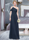 Nyasia A-line One Shoulder Floor-Length Chiffon Bridesmaid Dress With Ruffle STKP0013091