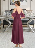 Zoie A-Line V-neck Asymmetrical Chiffon Bridesmaid Dress With Cascading Ruffles STKP0013280