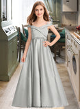 Xiomara Ball-Gown/Princess Off-the-Shoulder Floor-Length Satin Junior Bridesmaid Dress STKP0013404