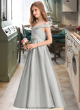 Xiomara Ball-Gown/Princess Off-the-Shoulder Floor-Length Satin Junior Bridesmaid Dress STKP0013404