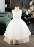 Yadira Ball-Gown/Princess Sweetheart Tea-Length Satin Tulle Lace Junior Bridesmaid Dress With Bow(s) STKP0013597