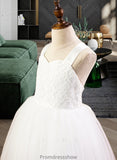 Yadira Ball-Gown/Princess Sweetheart Tea-Length Satin Tulle Lace Junior Bridesmaid Dress With Bow(s) STKP0013597