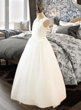 Ryan Ball-Gown/PrincessScoopNeckFloor-LengthTulleJuniorBridesmaidDressWithSashBeading#136423 STKP0013615