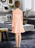 Matilda A-Line V-neck Knee-Length Chiffon Lace Junior Bridesmaid Dress With Cascading Ruffles STKP0013630