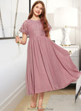 Fatima A-Line Scoop Neck Tea-Length Chiffon Lace Junior Bridesmaid Dress STKP0013648