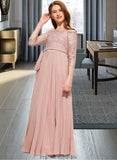 Kaitlynn A-Line Off-the-Shoulder Floor-Length Chiffon Lace Junior Bridesmaid Dress With Bow(s) STKP0013658