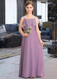 Chelsea A-Line Square Neckline Floor-Length Chiffon Lace Junior Bridesmaid Dress STKP0013660