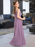 Chelsea A-Line Square Neckline Floor-Length Chiffon Lace Junior Bridesmaid Dress STKP0013660