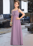 Chelsea A-Line Square Neckline Floor-Length Chiffon Lace Junior Bridesmaid Dress STKP0013660