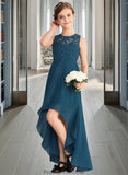 Nadine A-Line Scoop Neck Asymmetrical Chiffon Lace Junior Bridesmaid Dress STKP0013661