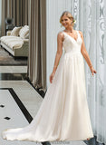 Vivien Ball-Gown/Princess V-neck Court Train Tulle Wedding Dress STKP0013682