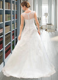 Vivien Ball-Gown/Princess Illusion Sweep Train Organza Tulle Wedding Dress With Beading Sequins STKP0013719