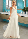 Winnie A-Line V-neck Floor-Length Chiffon Lace Wedding Dress STKP0013722