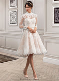 Quinn A-Line Illusion Knee-Length Lace Wedding Dress STKP0013754