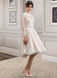 Quinn A-Line Illusion Knee-Length Lace Wedding Dress STKP0013754