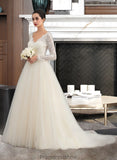 Liz Ball-Gown/Princess V-neck Court Train Tulle Lace Wedding Dress STKP0013756